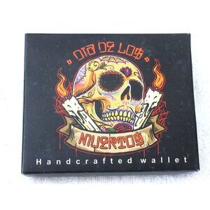 Day of The Dead Dia De Los Muertos Skull Candles Bi-Fold Vegan Leather Wallet
